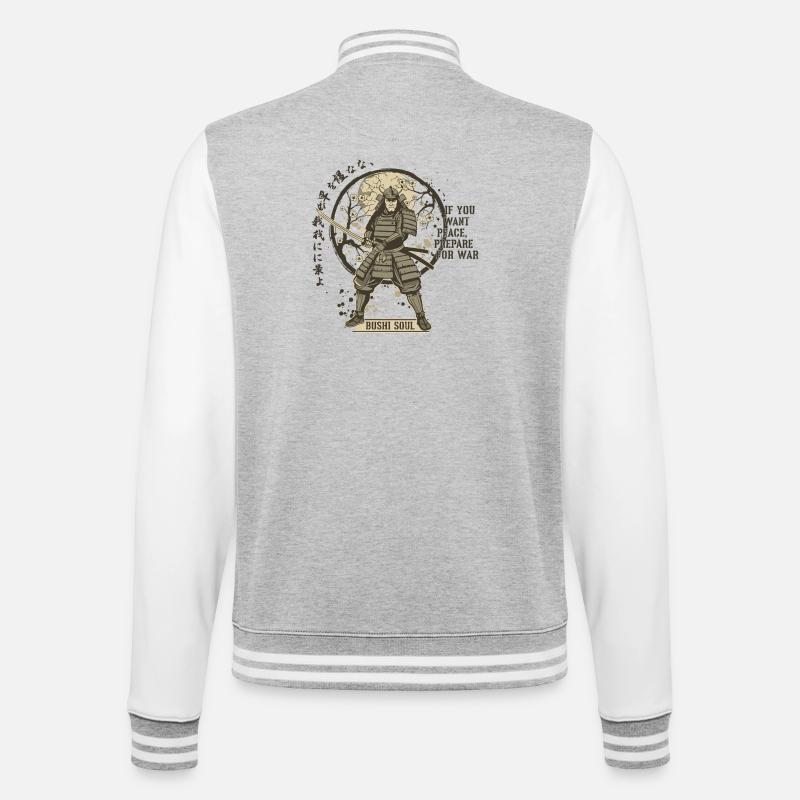 Bushi Soul Samurai in Blossoms - College Sweat Jacket - heather grey/white