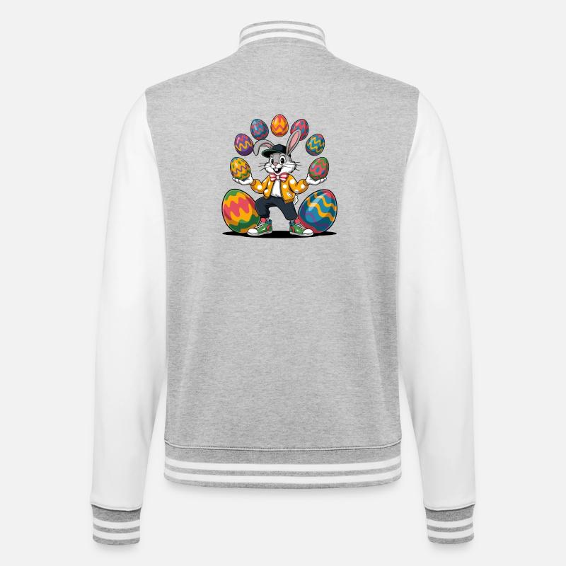 Osterhase mit bunten Eiern - College-Sweatjacke - Grau meliert/Weiß