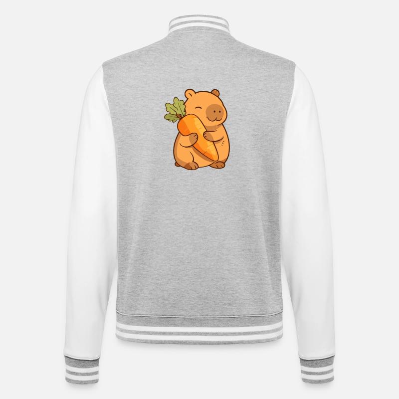Capybara mit Karotte – entspannt & niedlich - College-Sweatjacke - Grau meliert/Weiß