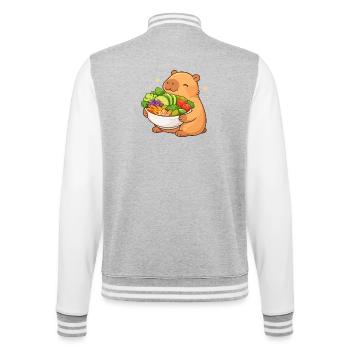 Chubby Capybara with Salad Bowl - College Sweat Jacket - heather grey/white - Back - Marisol (170cm)