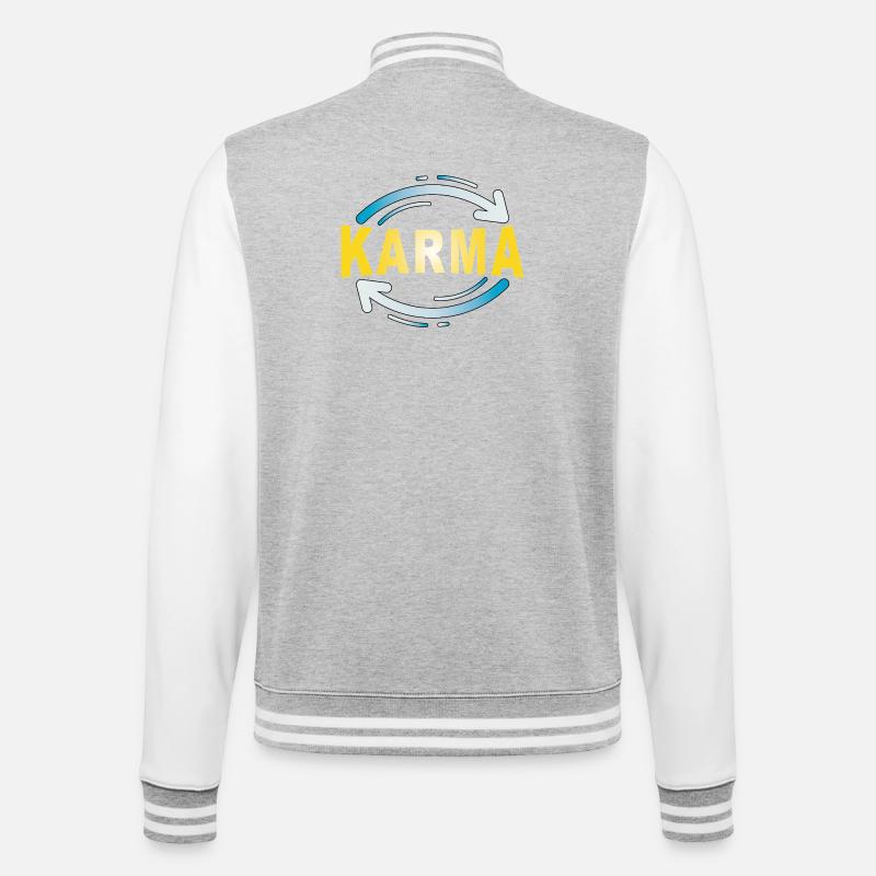 Karma - Minimalistisches Statement Design - College-Sweatjacke - Grau meliert/Weiß