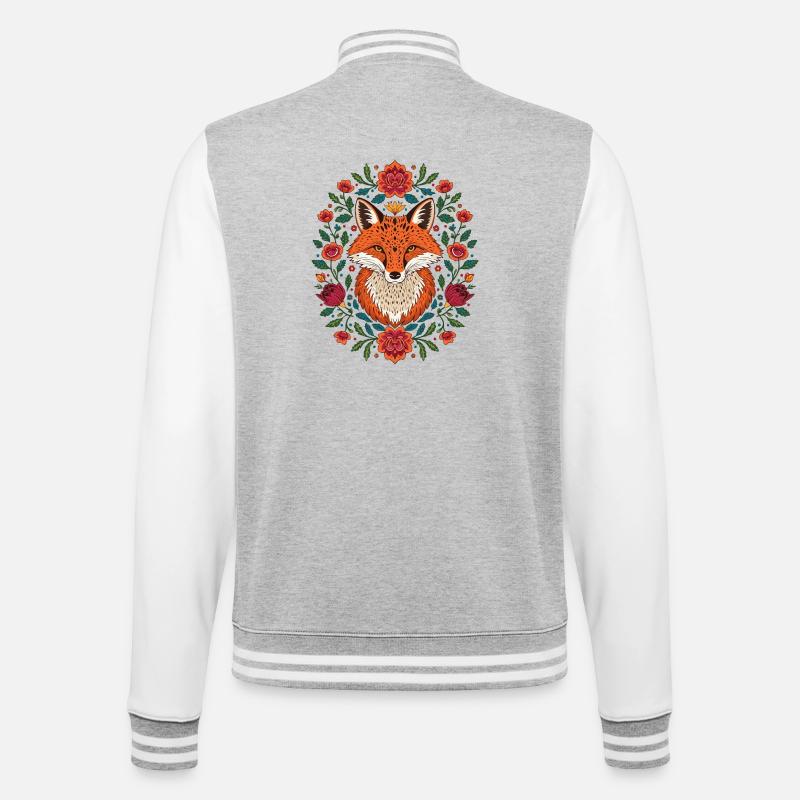 Fuchs im Blütenkranz Farbexplosion - College-Sweatjacke - Grau meliert/Weiß