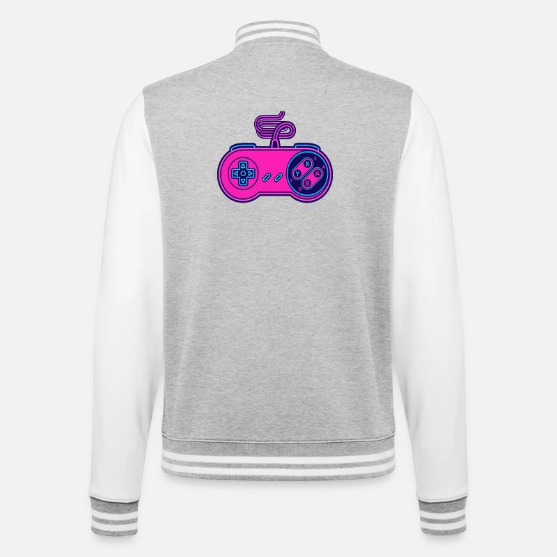 Retro pink neon controller - College Sweat Jacket - heather grey/white