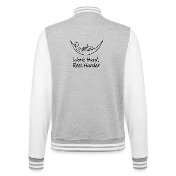 Hart arbeiten, ausruhen, härter Hängematte - College-Sweatjacke - Grau meliert/Weiß - Hinten - Marisol (170cm)