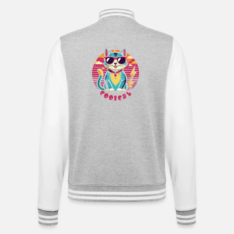 Coole Katze mit Sonnenbrille - College-Sweatjacke - Grau meliert/Weiß