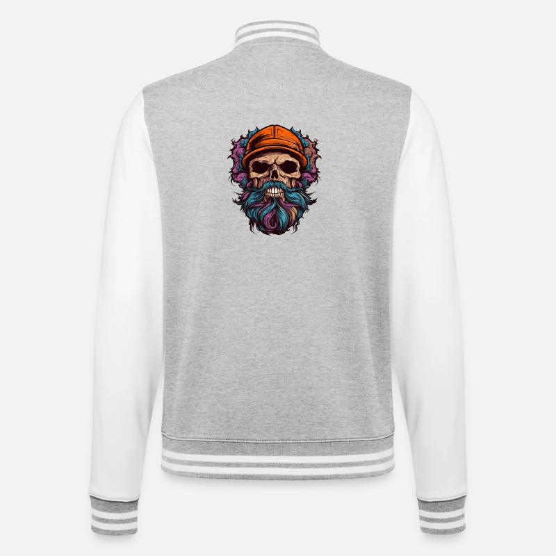 Skull with Beard - College Sweat Jacket - heather grey/white