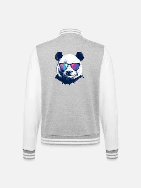 Cool Panda med neonsolglasögon Porträttmotiv - Collegesweatjacka - gråmelerad/vit