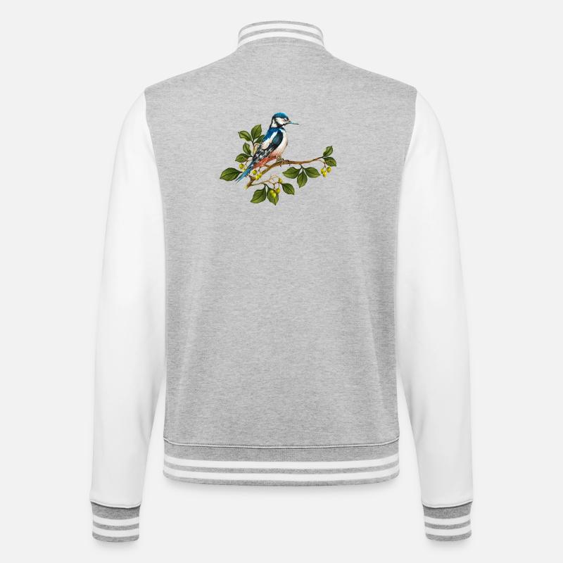 Bunter Vogel - College-Sweatjacke - Grau meliert/Weiß