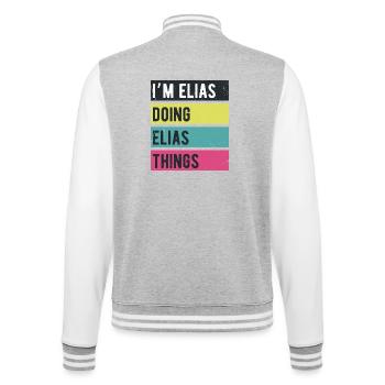 I’m Elias Doing Elias Things Retro Colors - College Sweat Jacket - heather grey/white - Back - Marisol (170cm)