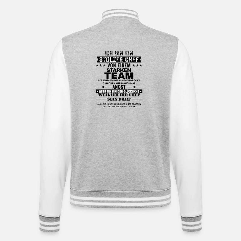 Stolzer Chef von einem starken Team - College-Sweatjacke - Grau meliert/Weiß