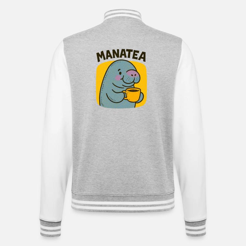 Manatea Cheer: Manatee Sips Tea - College Sweat Jacket - heather grey/white