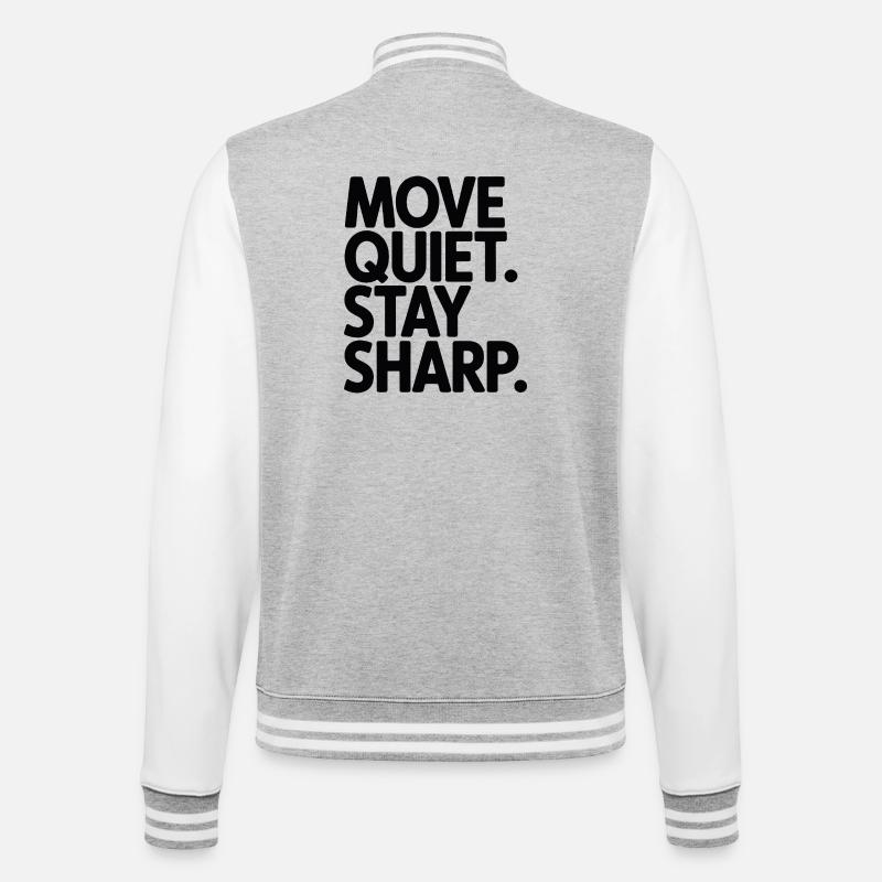 Move Quiet. Stay Sharp. - College-Sweatjacke - Grau meliert/Weiß