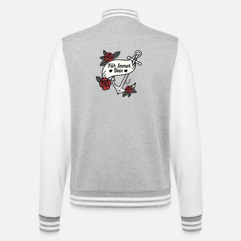 Für Immer Dein Anker mit Rosen - College-Sweatjacke - Grau meliert/Weiß