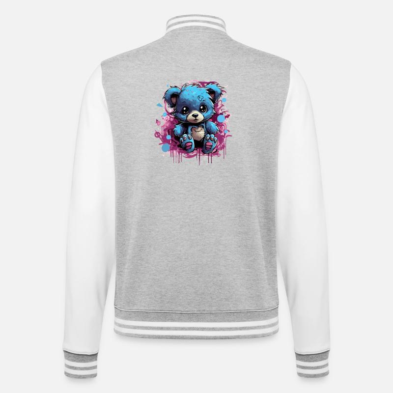 Blue Cuddly Bear Graffiti Pop - College Sweat Jacket - heather grey/white