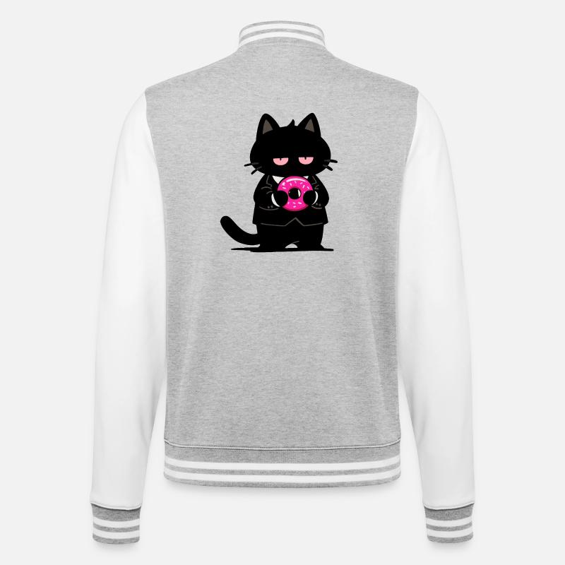 Chat noir avec un donut rose - Veste Teddy - gris chiné / blanc