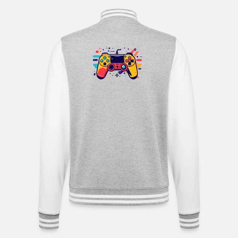 Farbiger Spielcontroller Gaming Popkunst Motiv - College-Sweatjacke - Grau meliert/Weiß