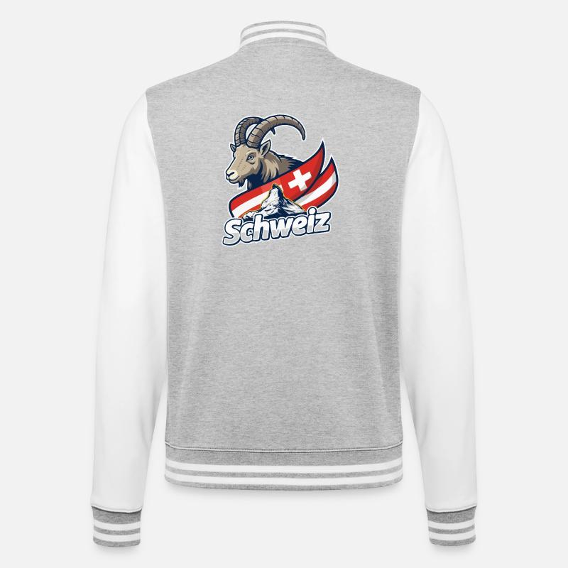 Bouquetin alpin avec drapeau suisse - Veste Teddy - gris chiné / blanc