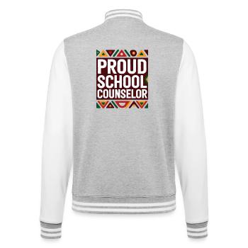 Stolzer Schulberater | Geometrisches Muster - College-Sweatjacke - Grau meliert/Weiß - Hinten - Marisol (170cm)