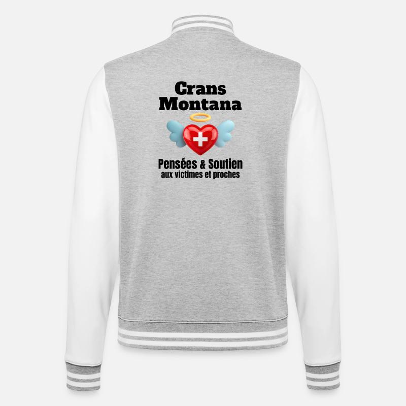 Schweiz, ich bin Schweizerin, Crans-Montana - College-Sweatjacke - Grau meliert/Weiß