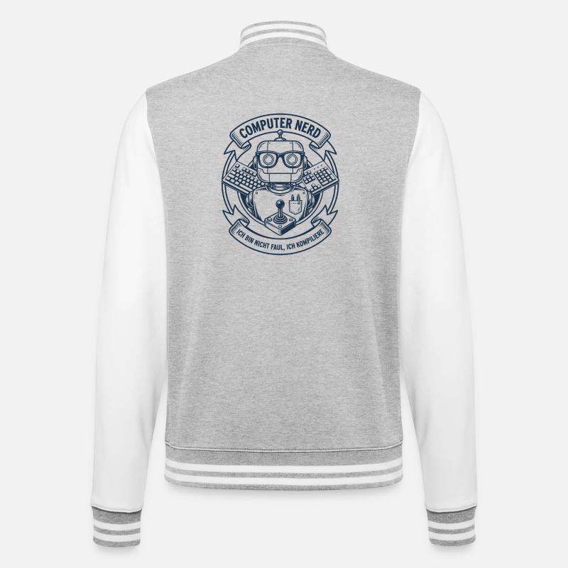 Computer Nerd Robot Logo - College Sweat Jacket - heather grey/white