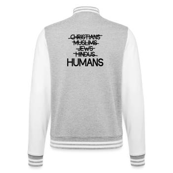 Humans Over Religion - Message - College Sweat Jacket - heather grey/white - Back - Marisol (170cm)