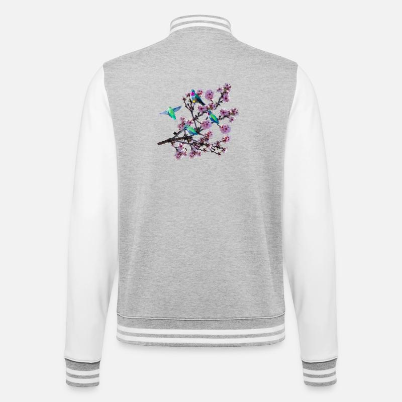 Hummingbird in different perspectives, almond blossoms - College Sweat Jacket - heather grey/white