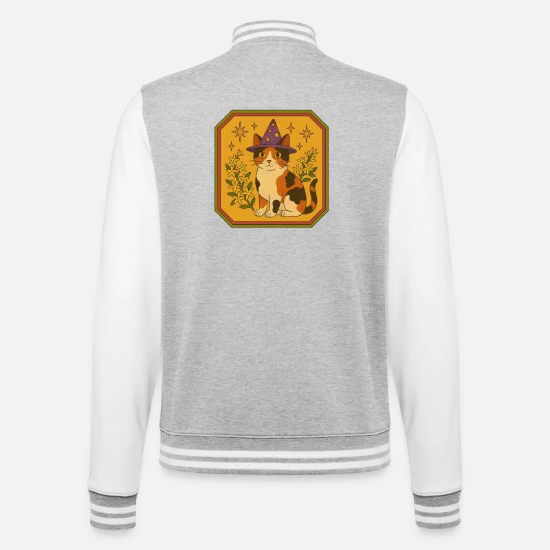 Calico Witch Cat with Starry Hat - College Sweat Jacket - heather grey/white