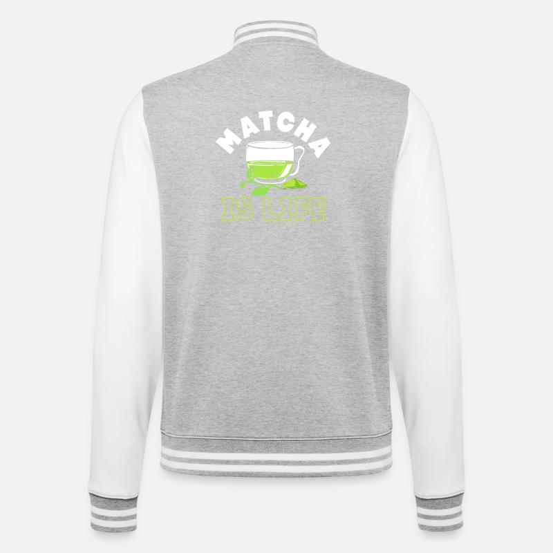Matcha Tee - College-Sweatjacke - Grau meliert/Weiß