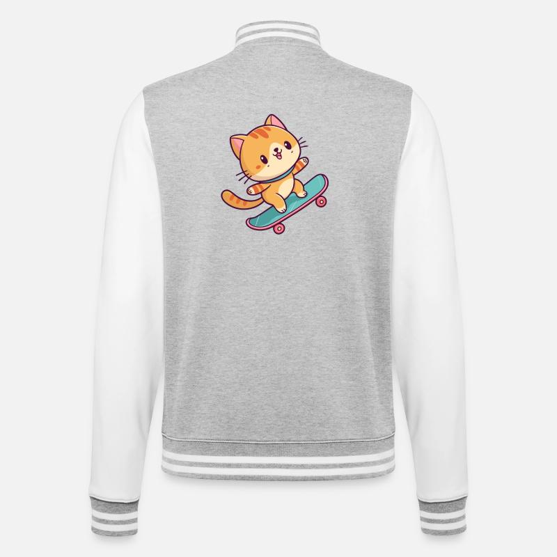 Buntes Skateboard-Kätzchen - College-Sweatjacke - Grau meliert/Weiß
