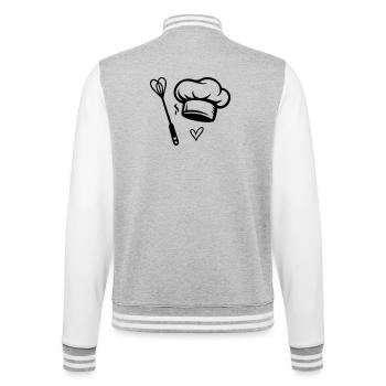 Chef Chopeau & Fouet Cœur - Cuisiner avec amour - Veste Teddy - gris chiné / blanc - Dos - Marisol (170cm)