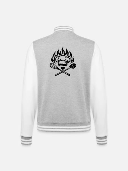 Cooking with heart and flame - Küchenliebe - College Sweat Jacket - heather grey/white