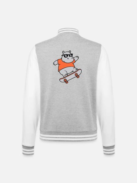 Cool Hippopotamus Skater Skateboard Vector - College Sweat Jacket - heather grey/white