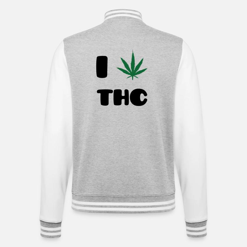 Ich liebe THC – Weed – Cannabis - College-Sweatjacke - Grau meliert/Weiß