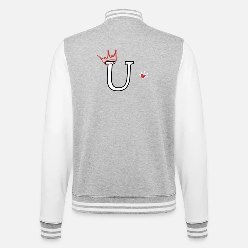 Buchstabe u, Kronenherz - College-Sweatjacke - Grau meliert/Weiß