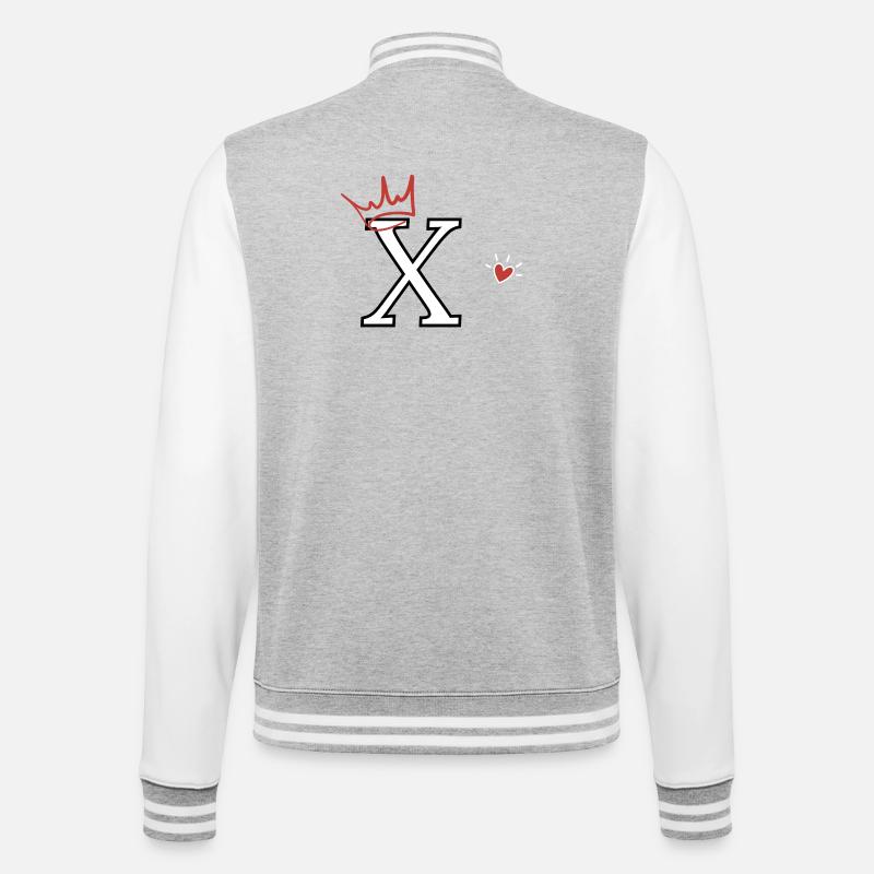 Buchstabe x Herzkrone - College-Sweatjacke - Grau meliert/Weiß