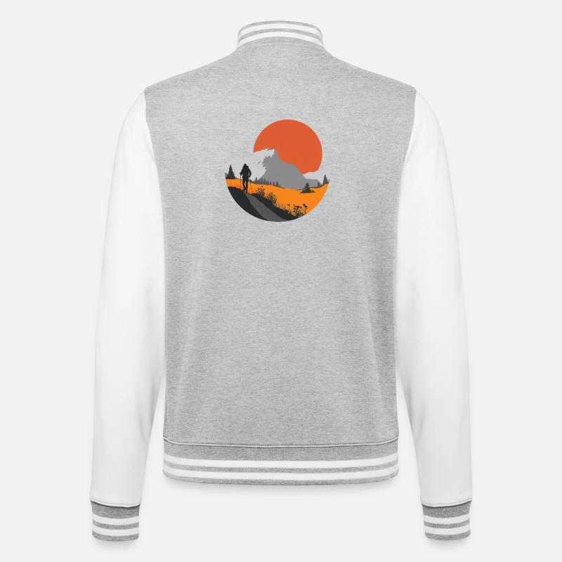 Bergwanderung, Idee für ein Wanderer-Geschenk - College-Sweatjacke - Grau meliert/Weiß