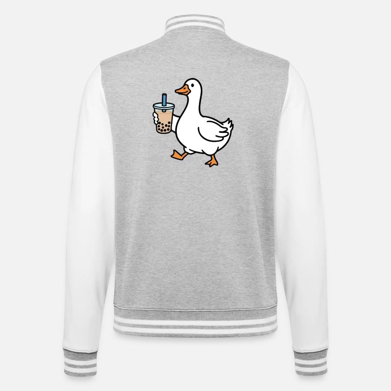 Croaking duck with bubble tea - College Sweat Jacket - heather grey/white