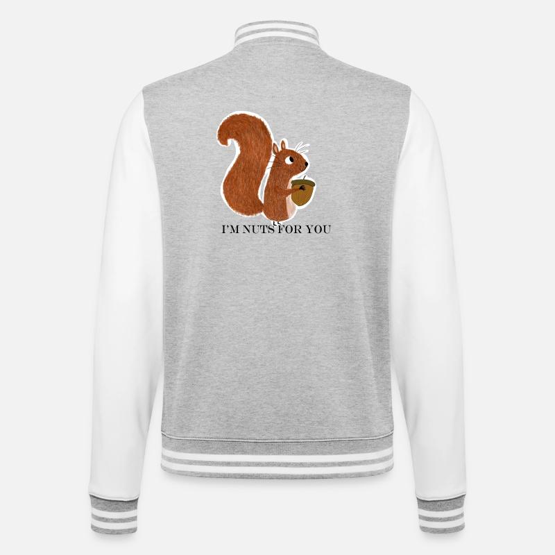Eichhörnchen mit Eichel - College-Sweatjacke - Grau meliert/Weiß