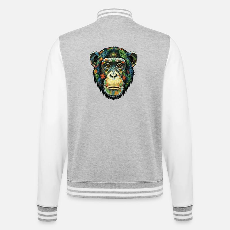 Bunte Schimpansenblüten - College-Sweatjacke - Grau meliert/Weiß
