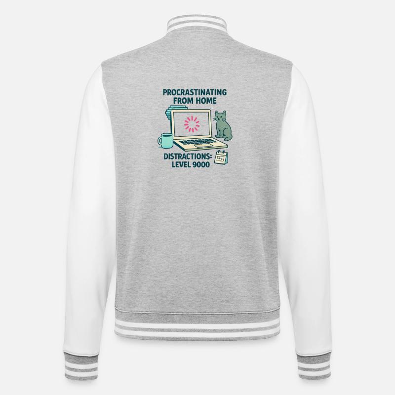 Humour Procrastination Télétravail Chat et Café - Veste Teddy - gris chiné / blanc