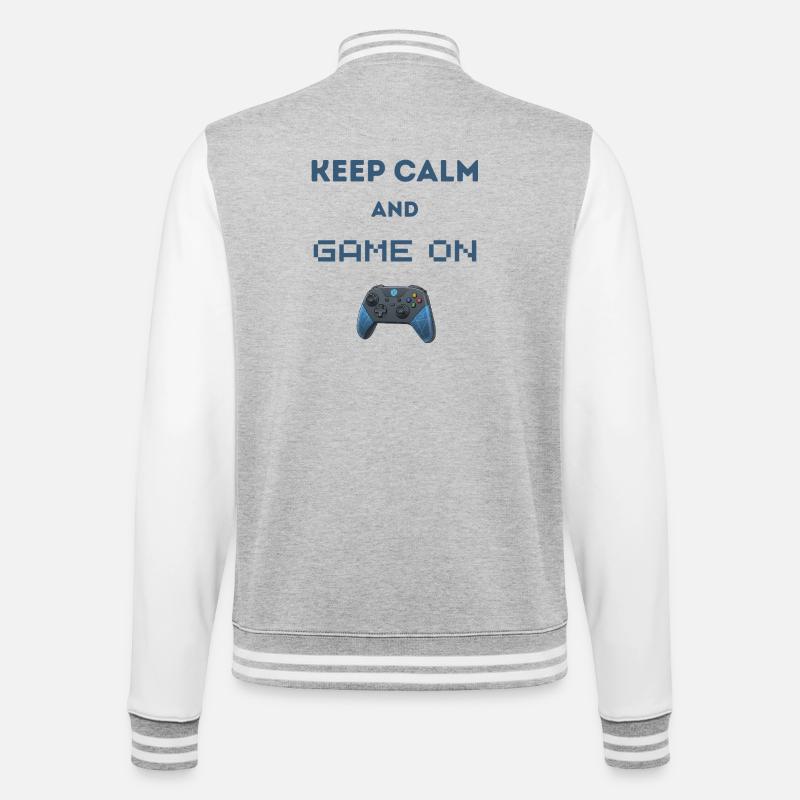 Keep Calm And Game On - College-Sweatjacke - Grau meliert/Weiß