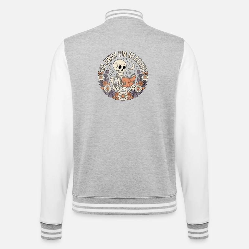 Los, ich lese Skelett mit Blumen - College-Sweatjacke - Grau meliert/Weiß