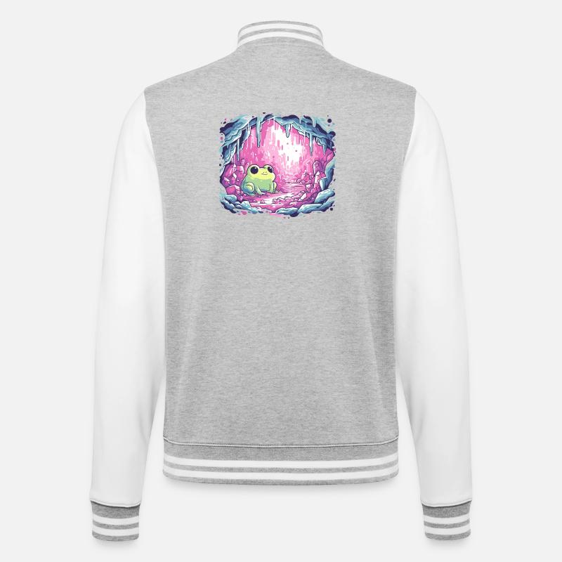 Frog in the pink crystal cauldron - College Sweat Jacket - heather grey/white