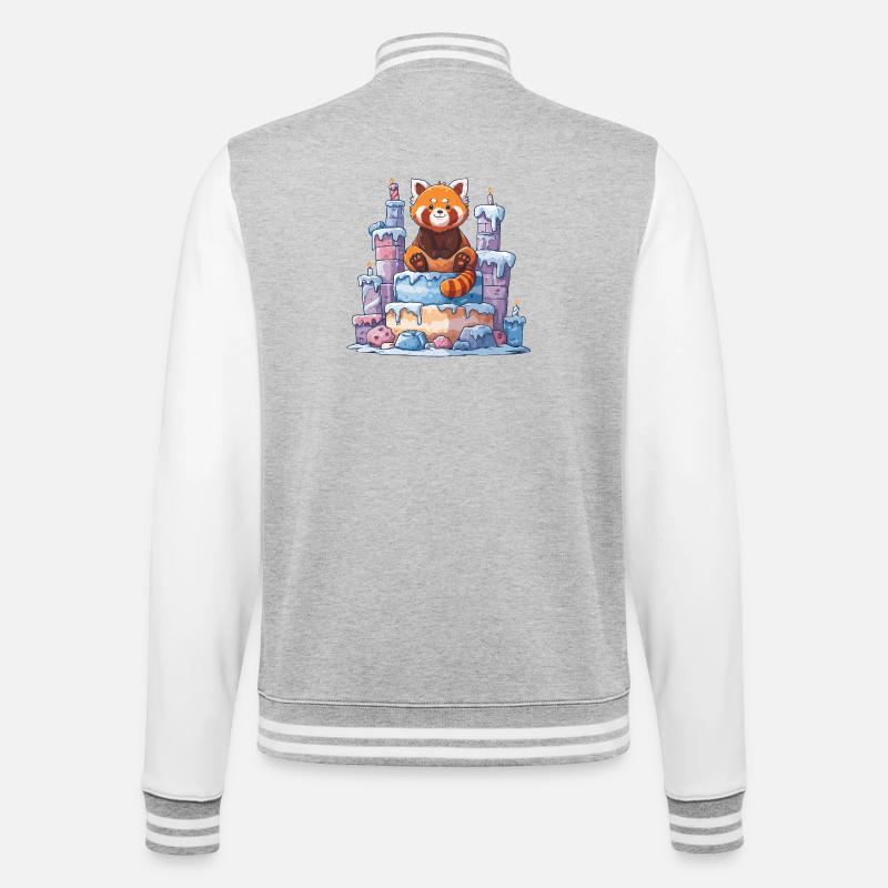 Roter Panda auf Eis-Torte - College-Sweatjacke - Grau meliert/Weiß