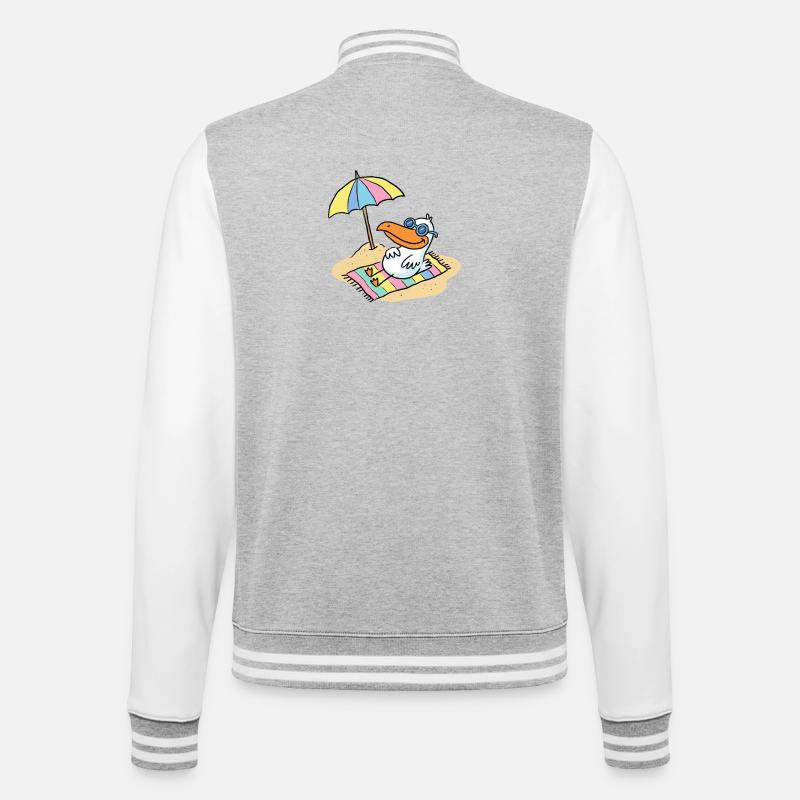 Sonnenvogel am Strand mit Schirm - College-Sweatjacke - Grau meliert/Weiß
