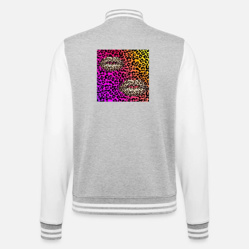 Leopard Lips on Neon Gradient - College Sweat Jacket - heather grey/white