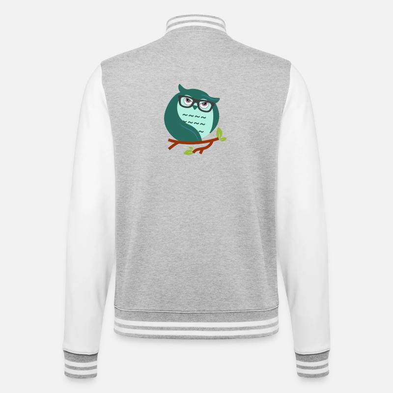 Cartoon-Eule mit schicke Brille - College-Sweatjacke - Grau meliert/Weiß
