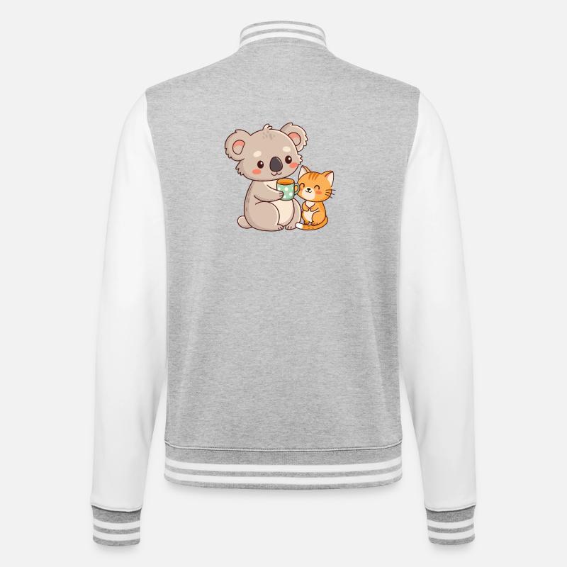 Koala et chat café mignon - Veste Teddy - gris chiné / blanc