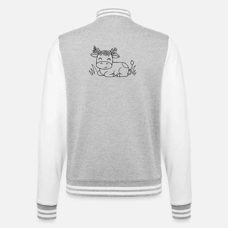 Süße Kuh Blumenkranz Boho Outline - College-Sweatjacke - Grau meliert/Weiß