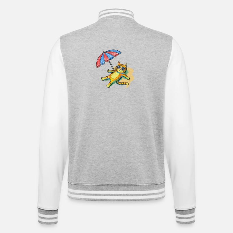 Bunte Strandkatze mit Sonnenschirm - College-Sweatjacke - Grau meliert/Weiß